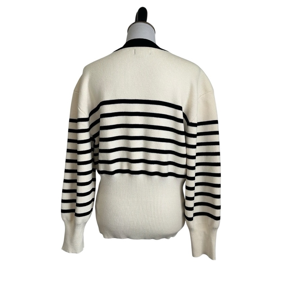 Urban Revivo Womens Striped Knit Cardigan Sweater Sz Lg Black Cream Gold Button - Picture 3 of 11
